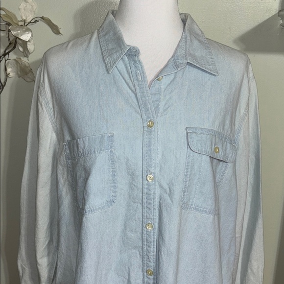 Ralph Lauren Light Blue Distressed Cotton Blouse - Picture 2 of 4